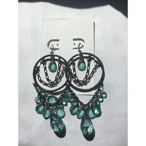 Hanging chandelier earrings with green beads